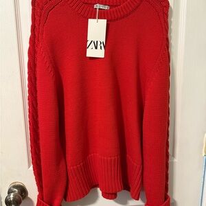 Zara Women's Bold Red Crew Neck Sweater
